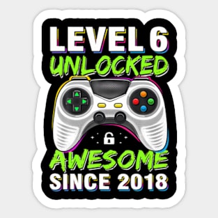 Level 6 Unlocked Awesome Since 2018 6Th Birthday Gaming Boys Sticker